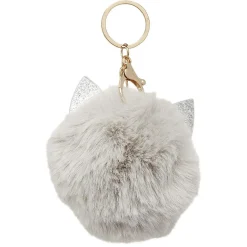 Porte-clé pompon en fausse fourrure avec oreilles de chat