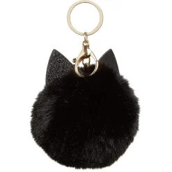 Porte-clé pompon en fausse fourrure avec oreilles de chat