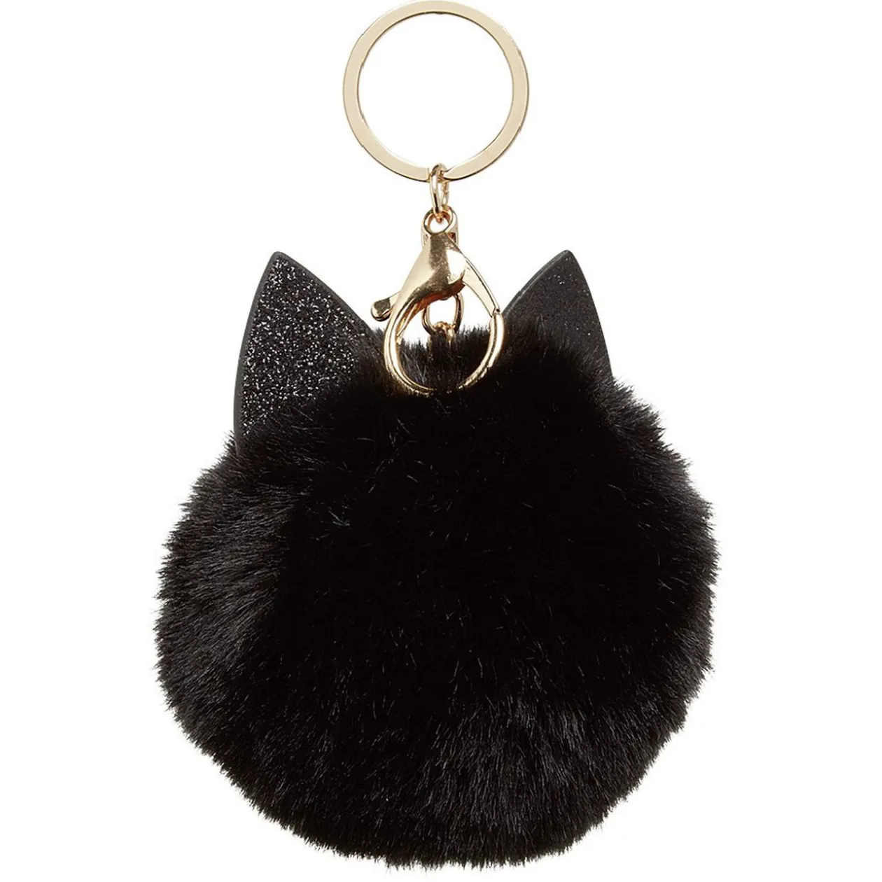 Porte-clé pompon en fausse fourrure avec oreilles de chat
