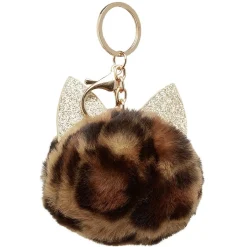 Porte-clé pompon en fausse fourrure avec oreilles de chat