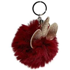 Porte-clé pompon en fausse fourrure licorne