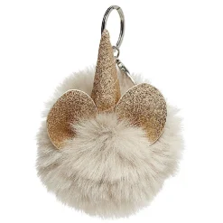 Porte-clé pompon en fausse fourrure licorne