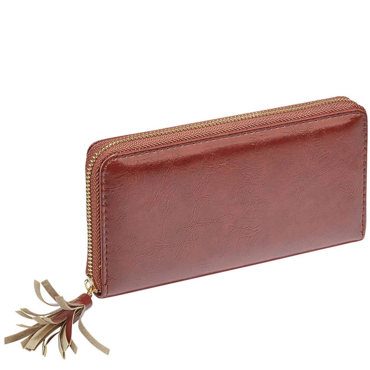 Portefeuille rectangulaire femme en simili décor pompon