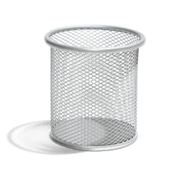 Pot à crayon métal mesh gris Ø9,5xH9cm