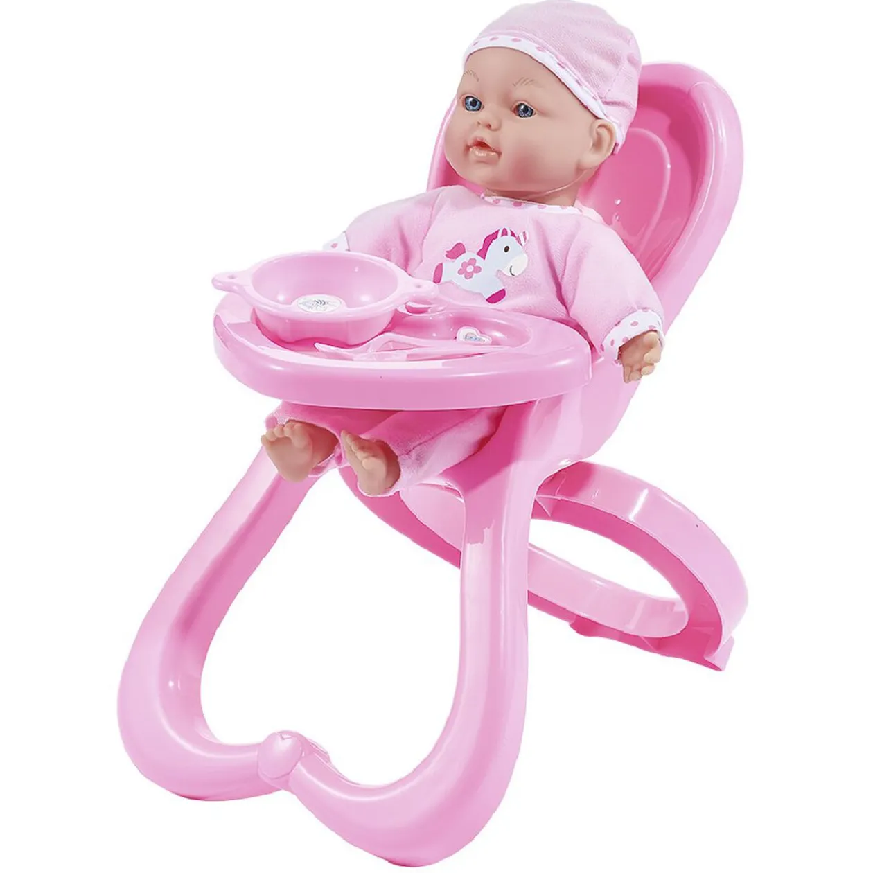 Poupon et chaise haute j'apprends à manger tout seul