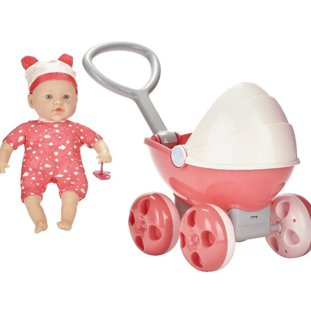 Poupon et landeau rose et blanc