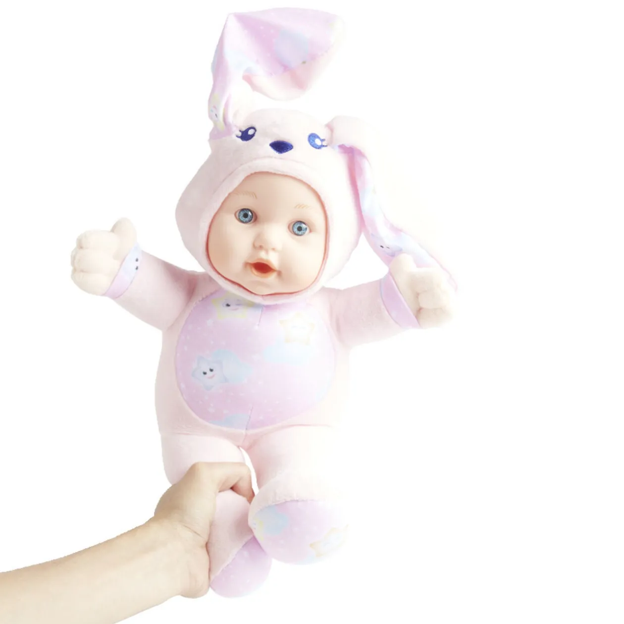 Poupon peluche rose H36cm