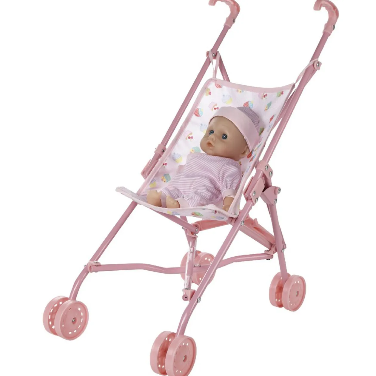 Poussette et poupon rose