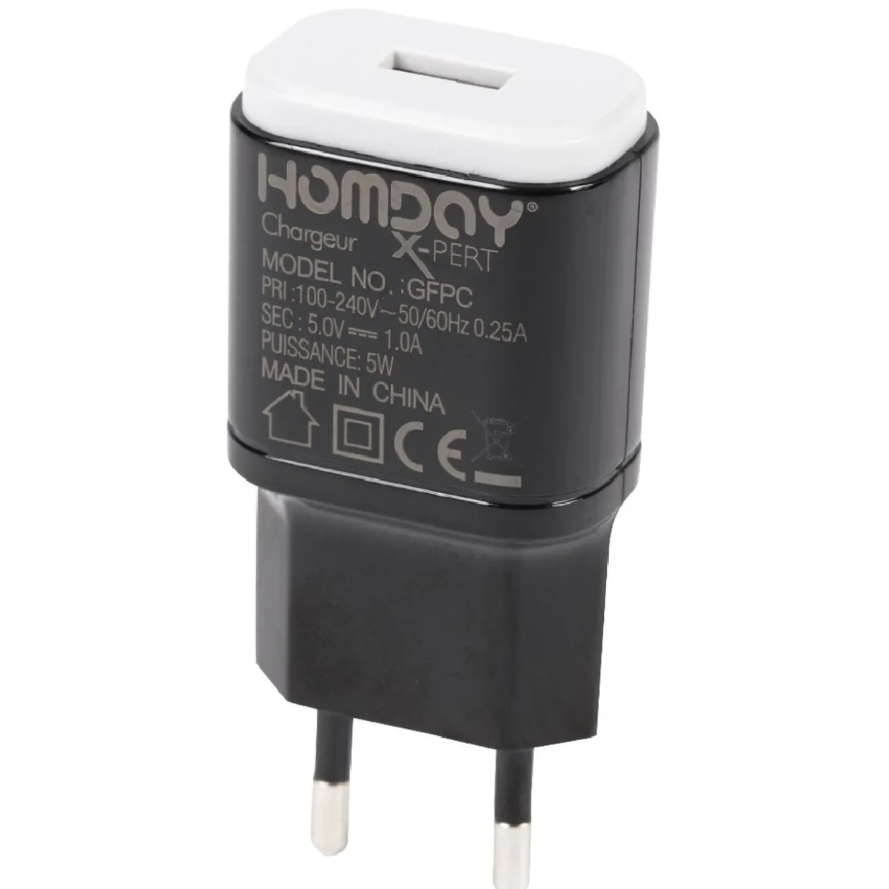 Prise chargeur secteur 1 port USB Homday X-Pert noir