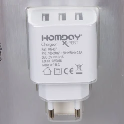 Prise murale chargeur 3 ports USB blanc