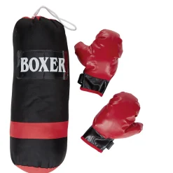 Punching ball et gants rouge et noir