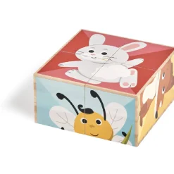 Puzzle cube d'éveil en bois animaux