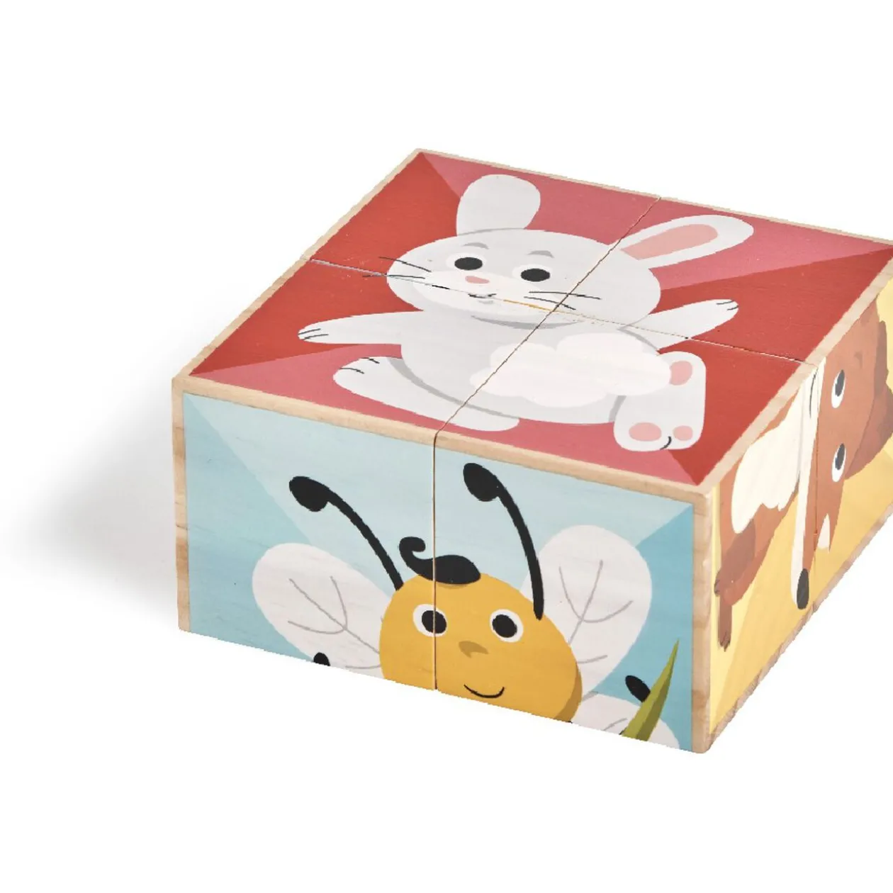 Puzzle cube d'éveil en bois animaux
