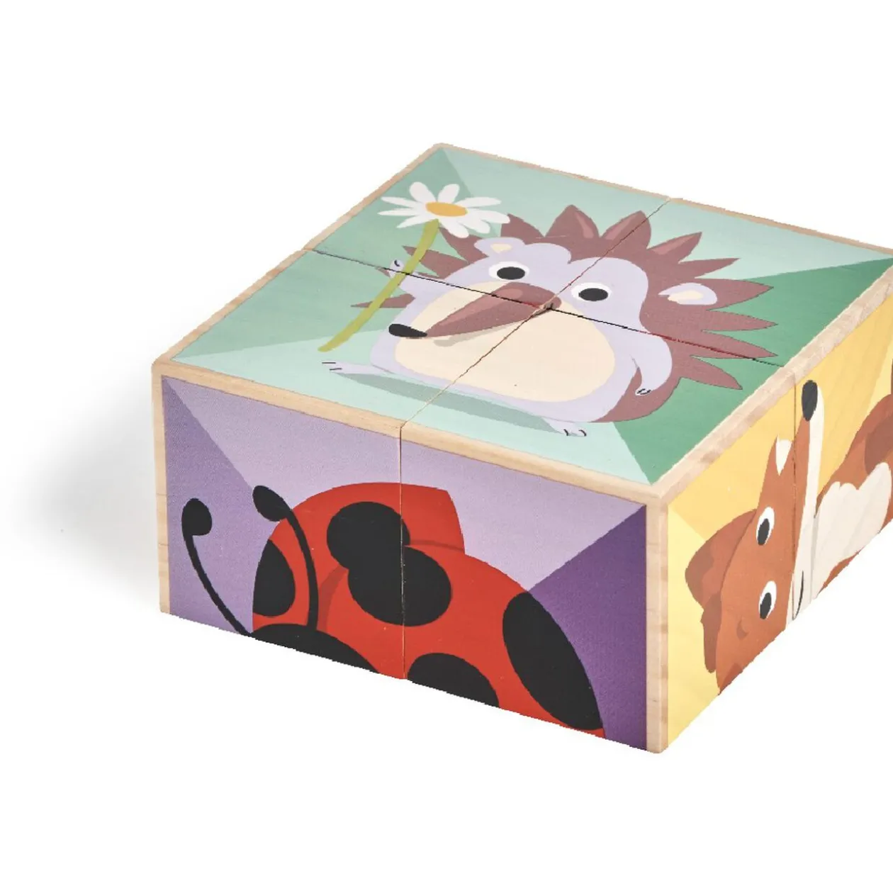 Puzzle cube d'éveil en bois animaux