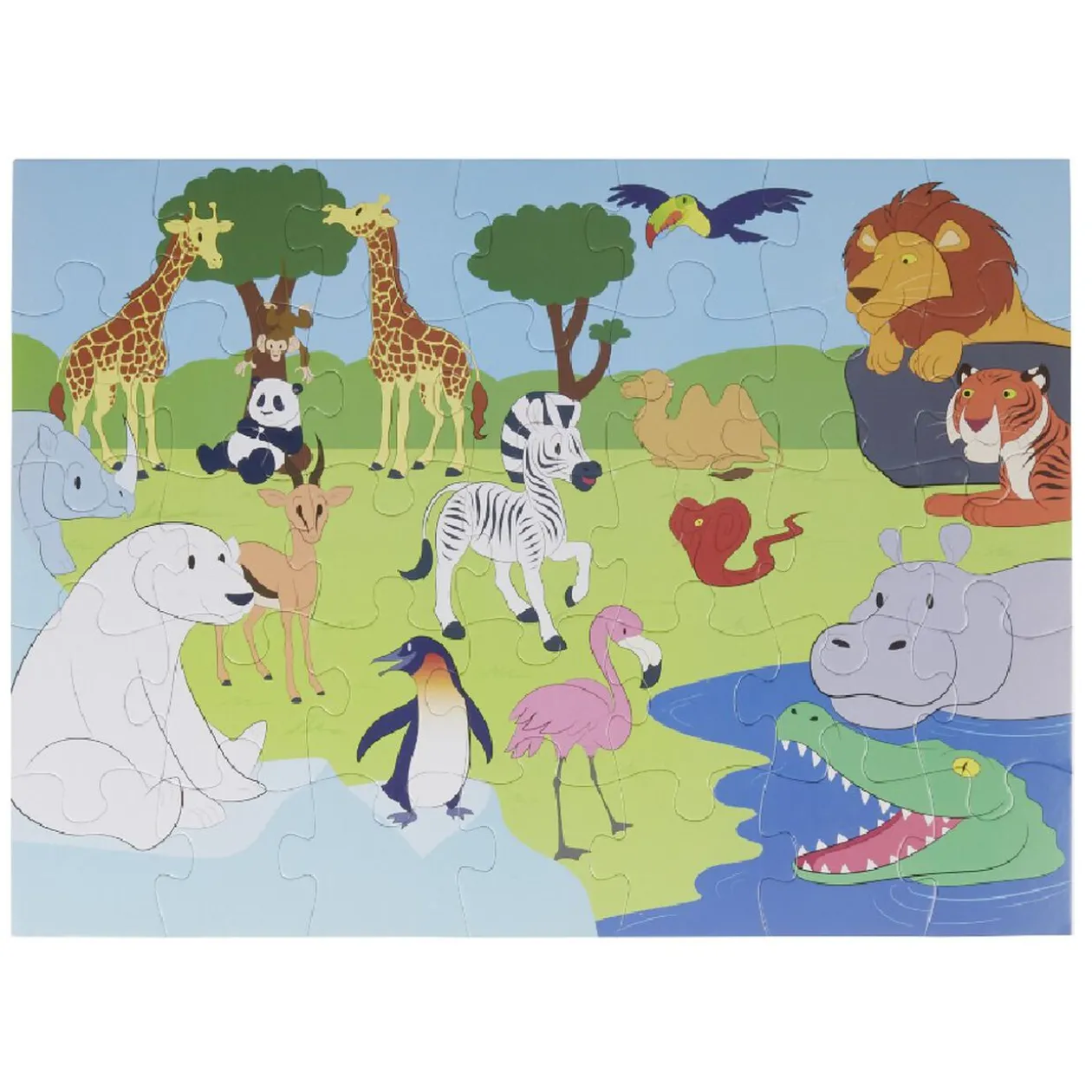 Puzzle de sol géant animaux du zoo 35 pièces