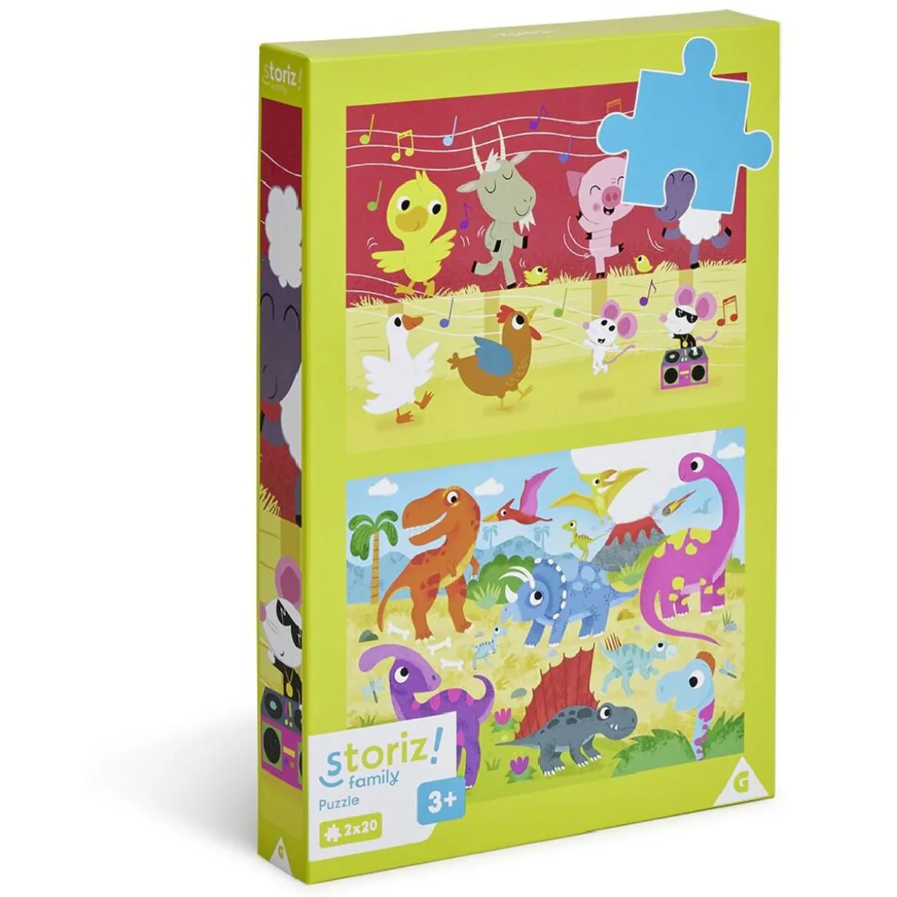 Puzzle enfant 20 pièces animaux ferme et dinosaures x2