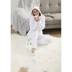 Pyjama combinaison ours gris blanc femme Taille XS