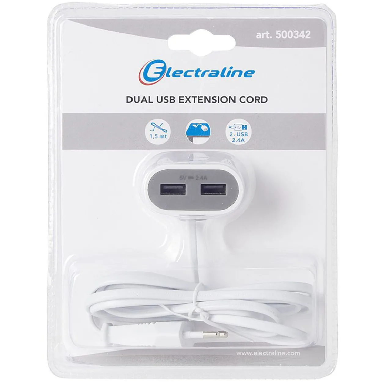 Rallonge 2 USB 1,5 m blanc