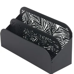 Range courrier métal motif feuillage tropical ajouré noir