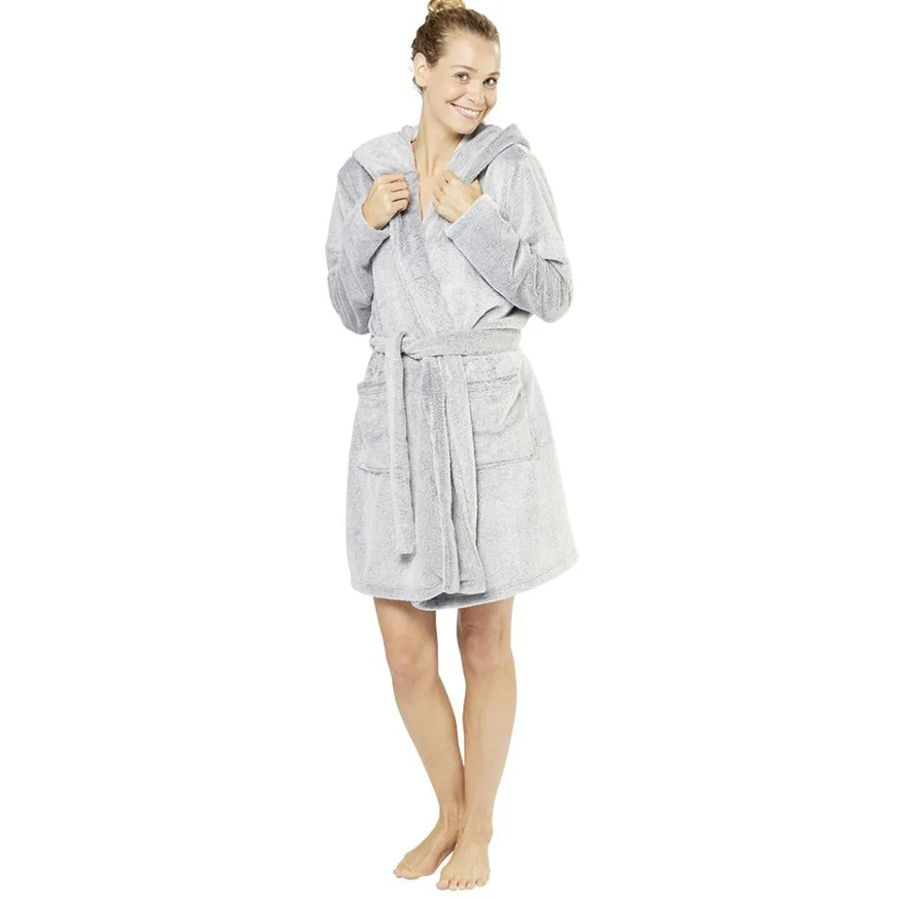 Robe de chambre pour femme avec capuche oreille gris