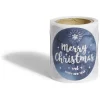 Rouleau étiquette autocollante Merry Christmas iridescent bleu Ø3cm x50