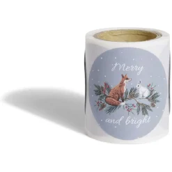 Rouleau étiquette autocollante motif nature Merry and bright Ø3cm x50