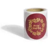 Rouleau étiquette autocollante Merry Christmas couronne rouge et dorée Ø3cm x50
