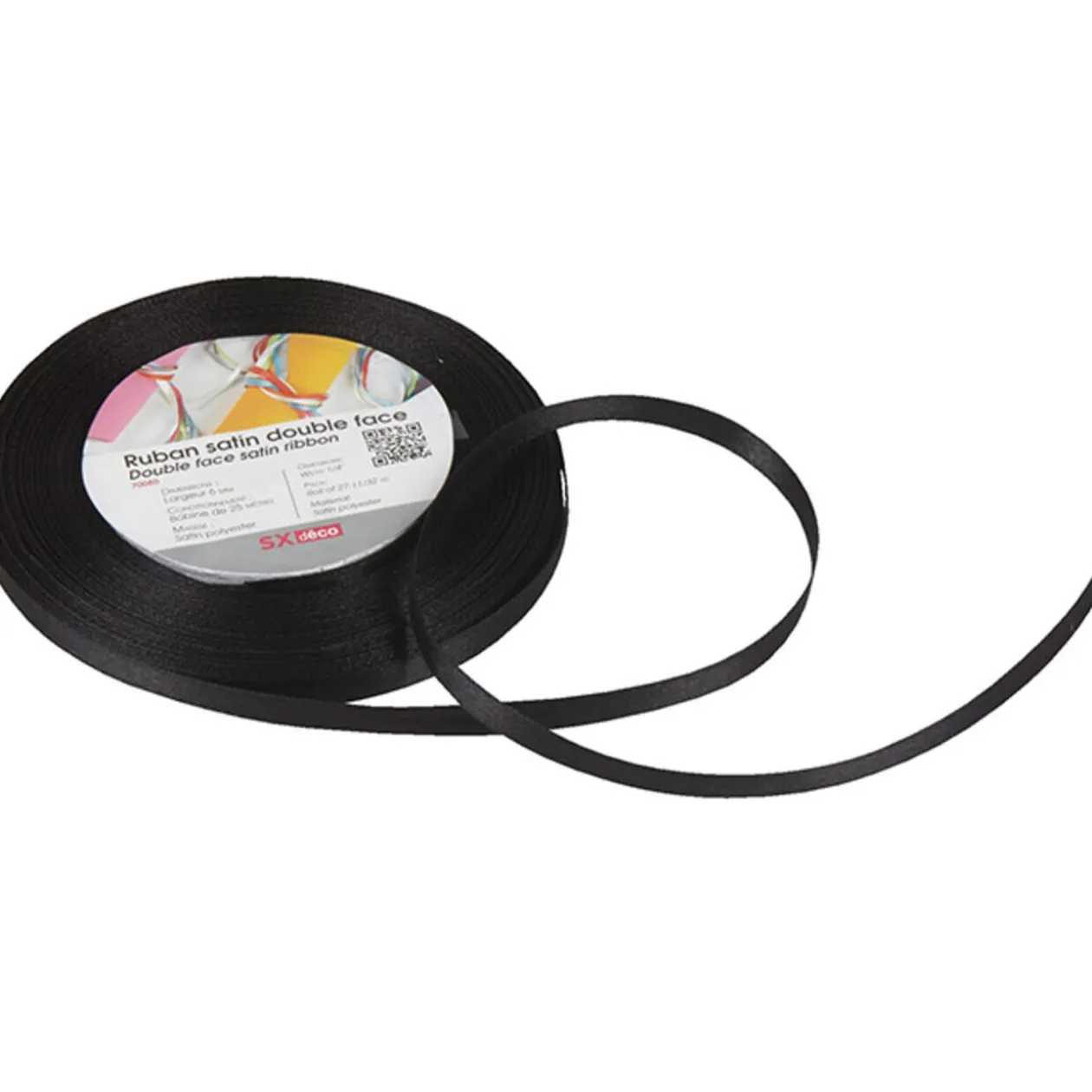 Ruban satin double face noir 25 m