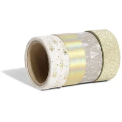 Ruban washi tape Noël blanc et doré 4m x5
