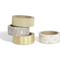 Ruban washi tape Noël blanc et doré 4m x5