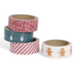 Ruban washi tape Noël traditionnel rouge blanc vert 4m x4