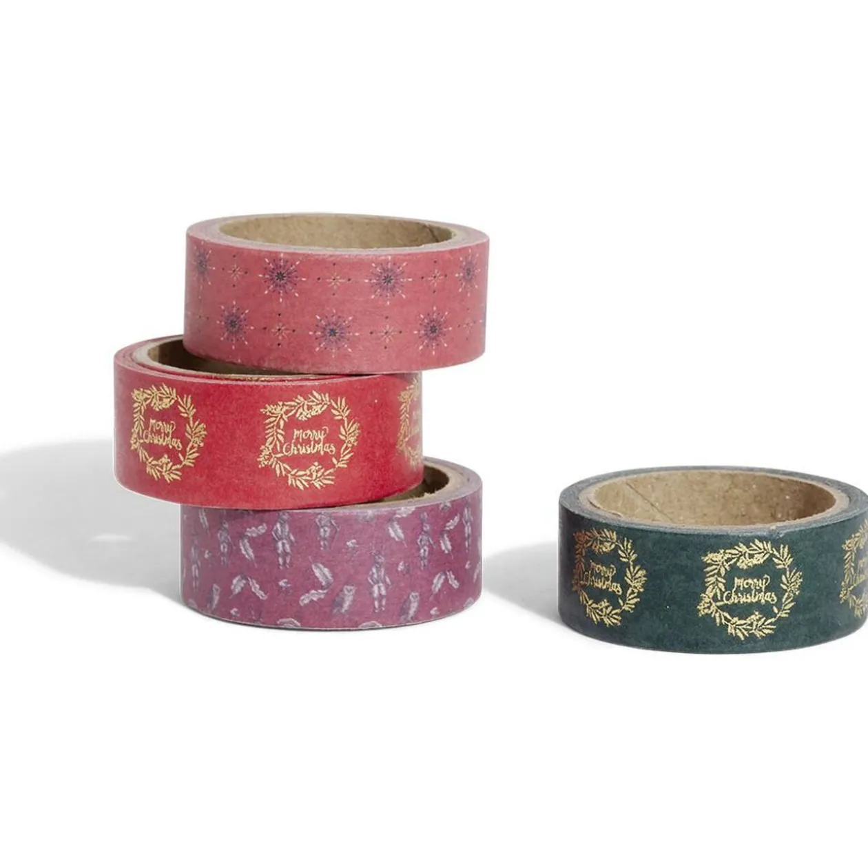 Ruban washi tape Noël traditionnel rouge vert doré 4m x4