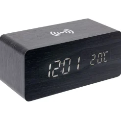 Réveil chargeur sans fil bois noir