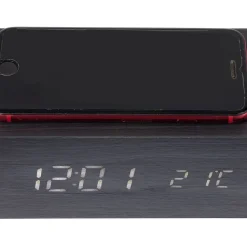 Réveil chargeur sans fil bois noir