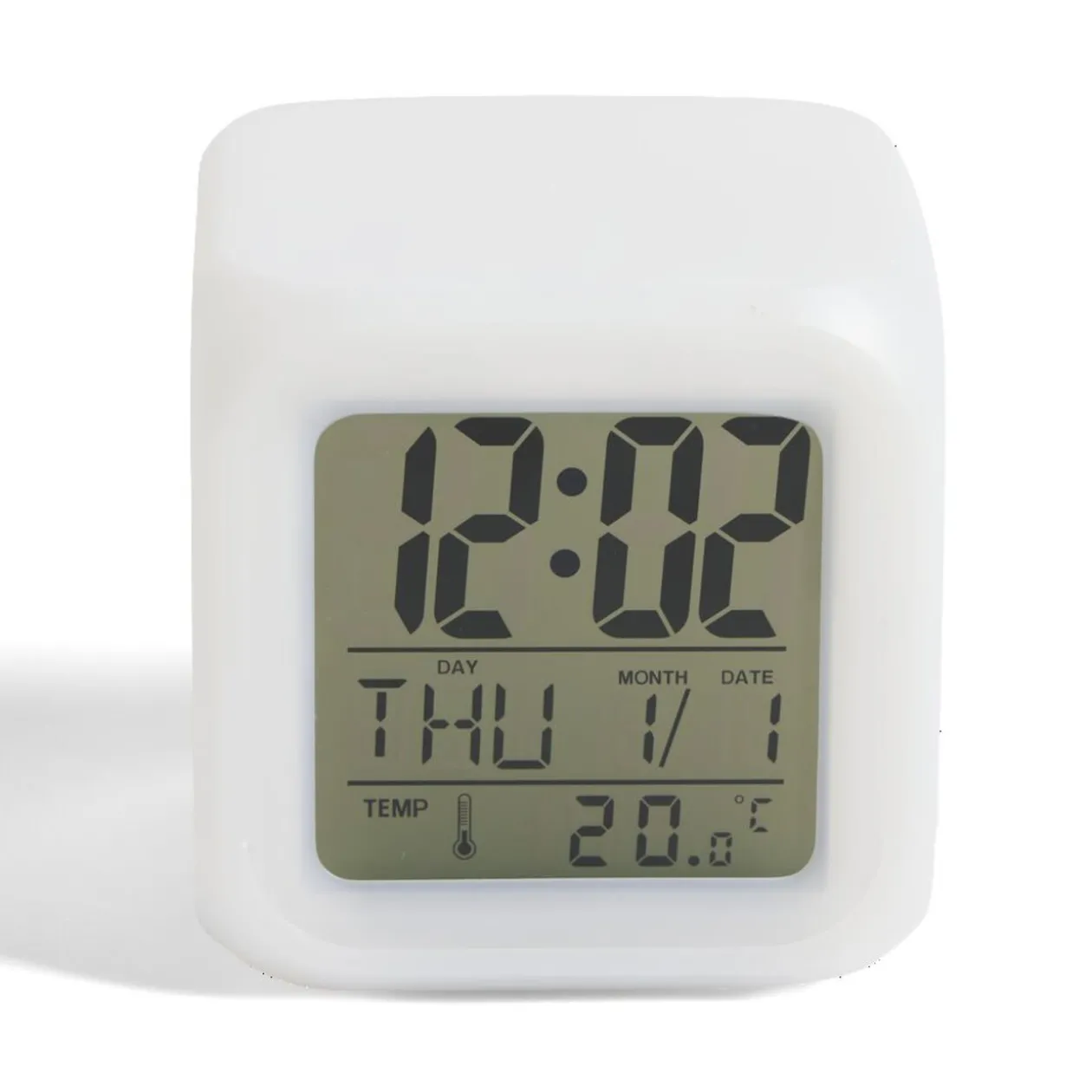 Réveil cube LED multicolore à piles 7,8x7,8x7,8cm