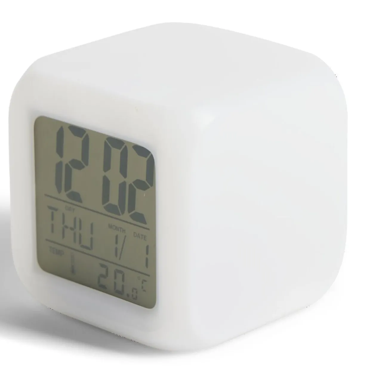 Réveil cube LED multicolore à piles 7,8x7,8x7,8cm