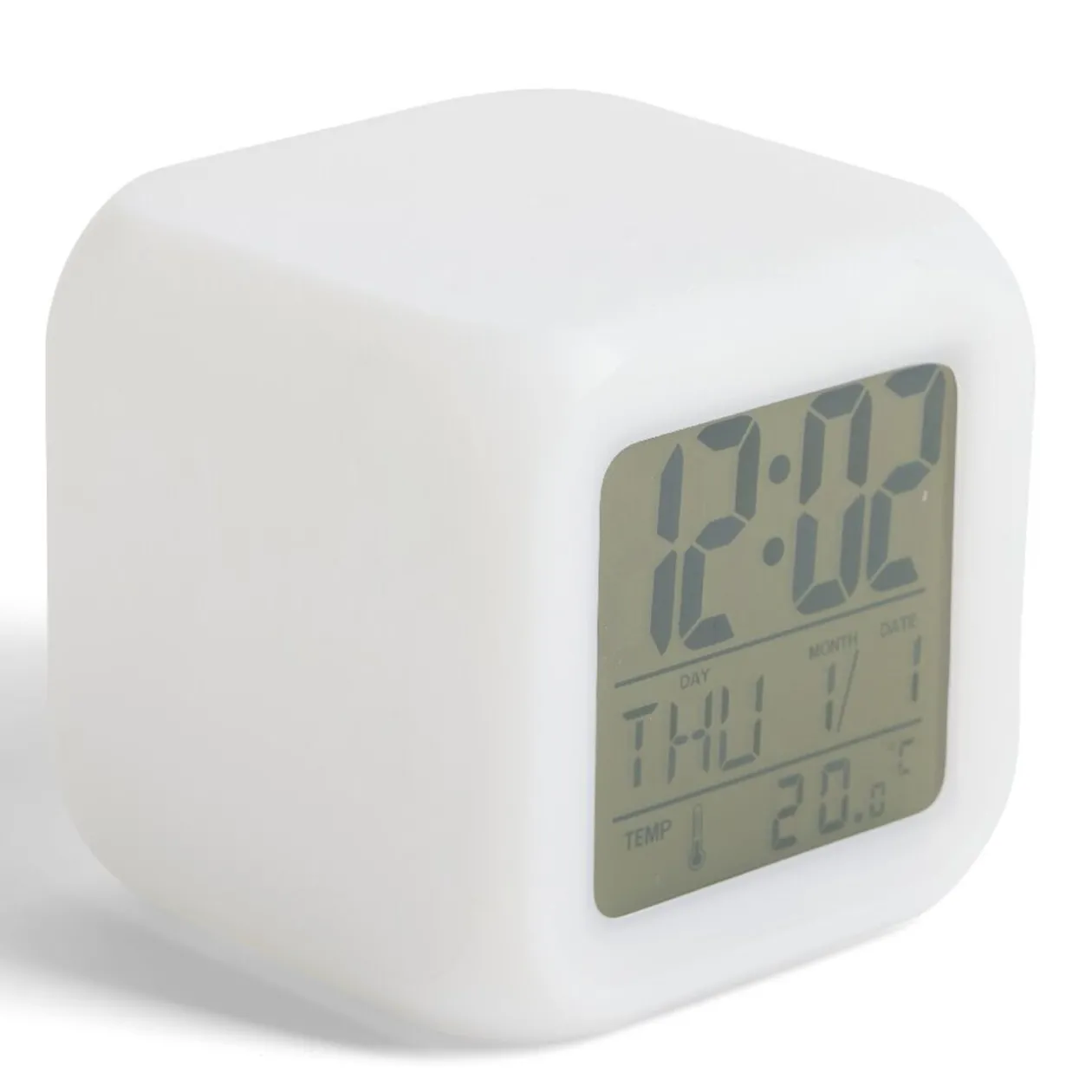 Réveil cube LED multicolore à piles 7,8x7,8x7,8cm