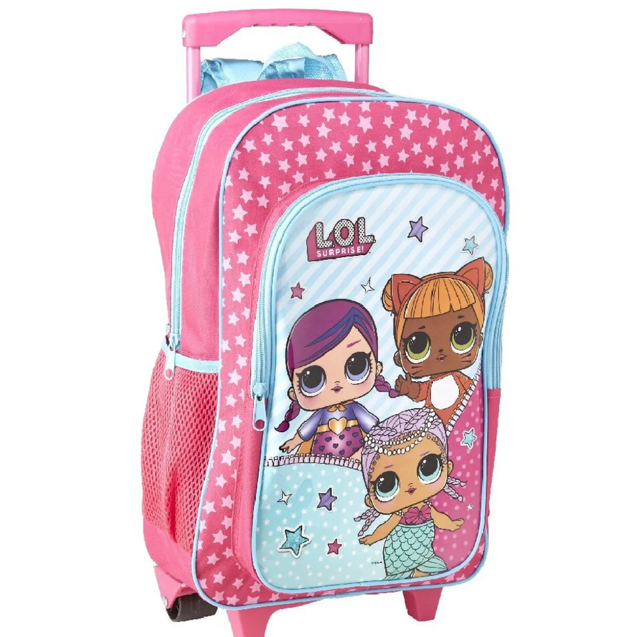 Sac à dos Trolley LOL motifs étoilés roses avec roulettes