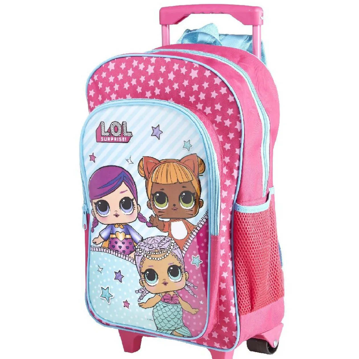 Sac à dos Trolley LOL motifs étoilés roses avec roulettes