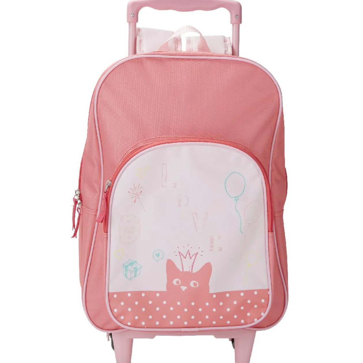 Sac à dos Trolley rose motif chat avec roulettes