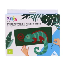 Sac DIY en feutrine à coudre motif caméléon vert et rouge