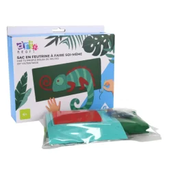 Sac DIY en feutrine à coudre motif caméléon vert et rouge