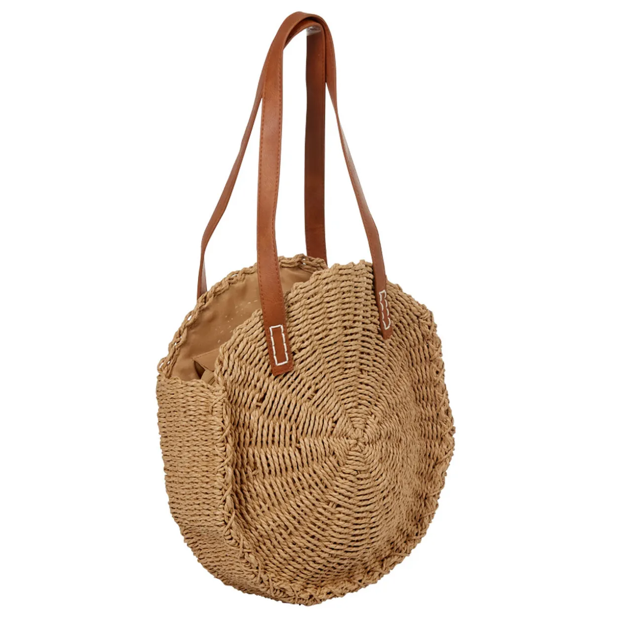 Sac rond en paille naturel collection tropical