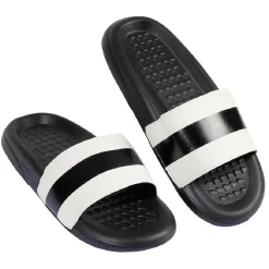 Sandales claquettes plastique noir avec bandes blanches 42/43