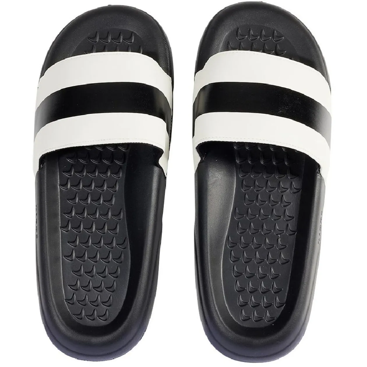 Sandales claquettes plastique noir avec bandes blanches 42/43