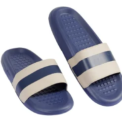 Sandales claquettes plastique bleu avec bandes blanches 44/45