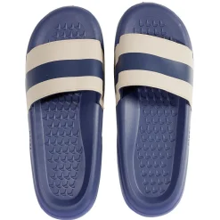 Sandales claquettes plastique bleu avec bandes blanches 44/45