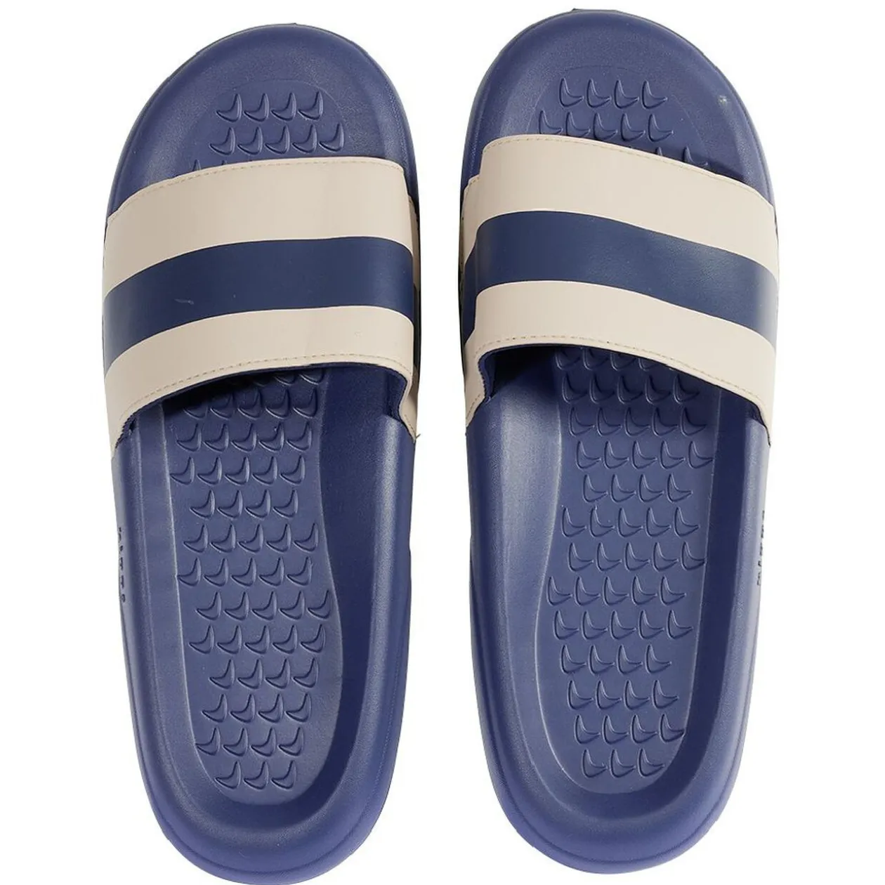 Sandales claquettes plastique bleu avec bandes blanches 44/45