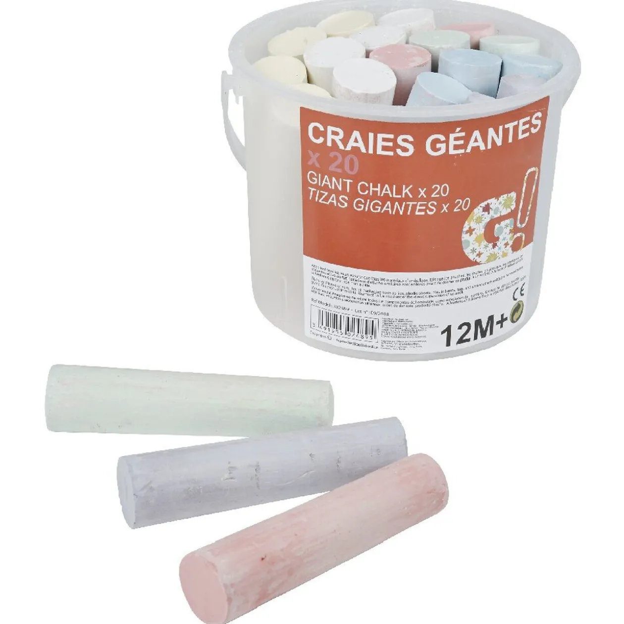 Seau de 20 craies géantes multicolores