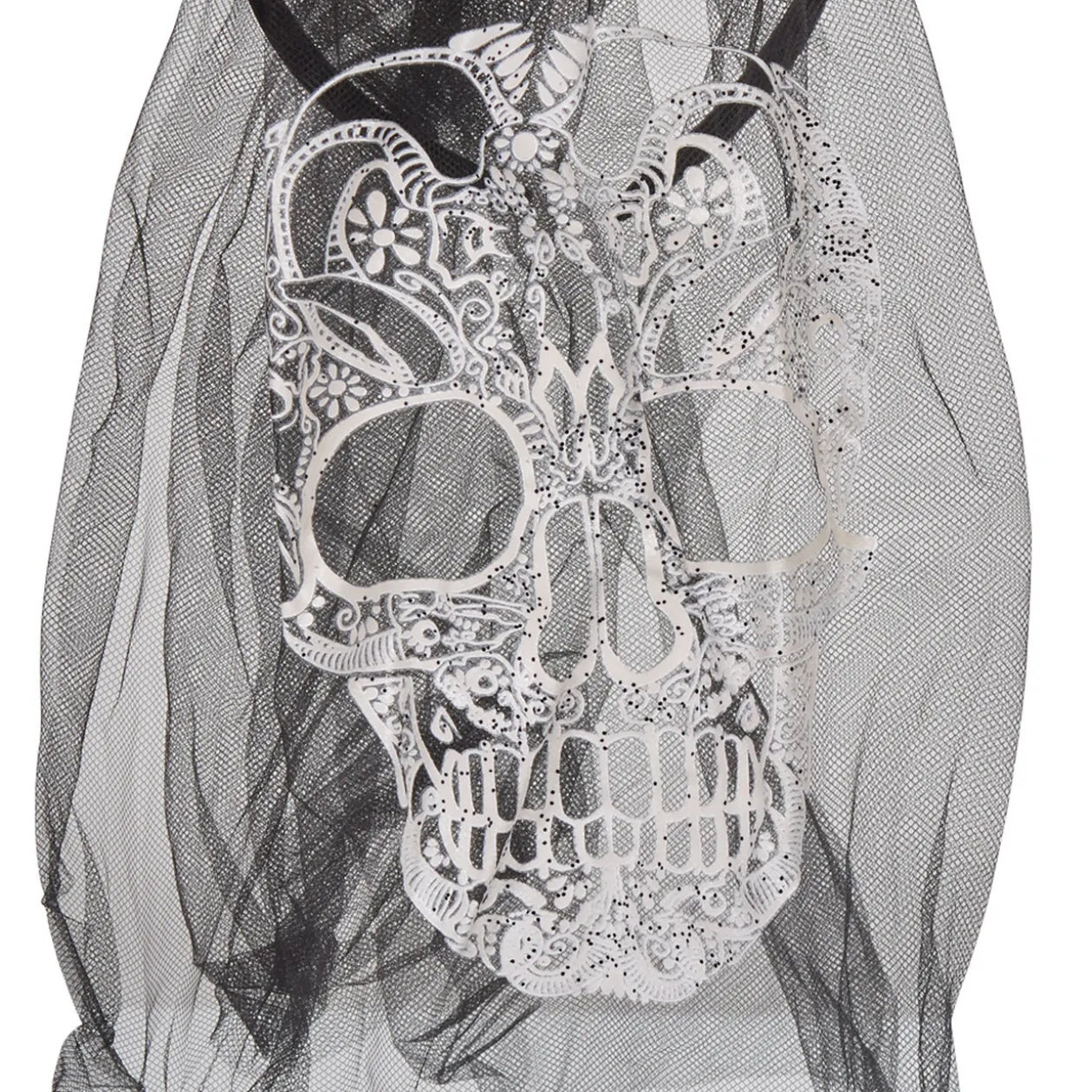 Serre-tête adulte Halloween voile calavera fleuri noir et rouge